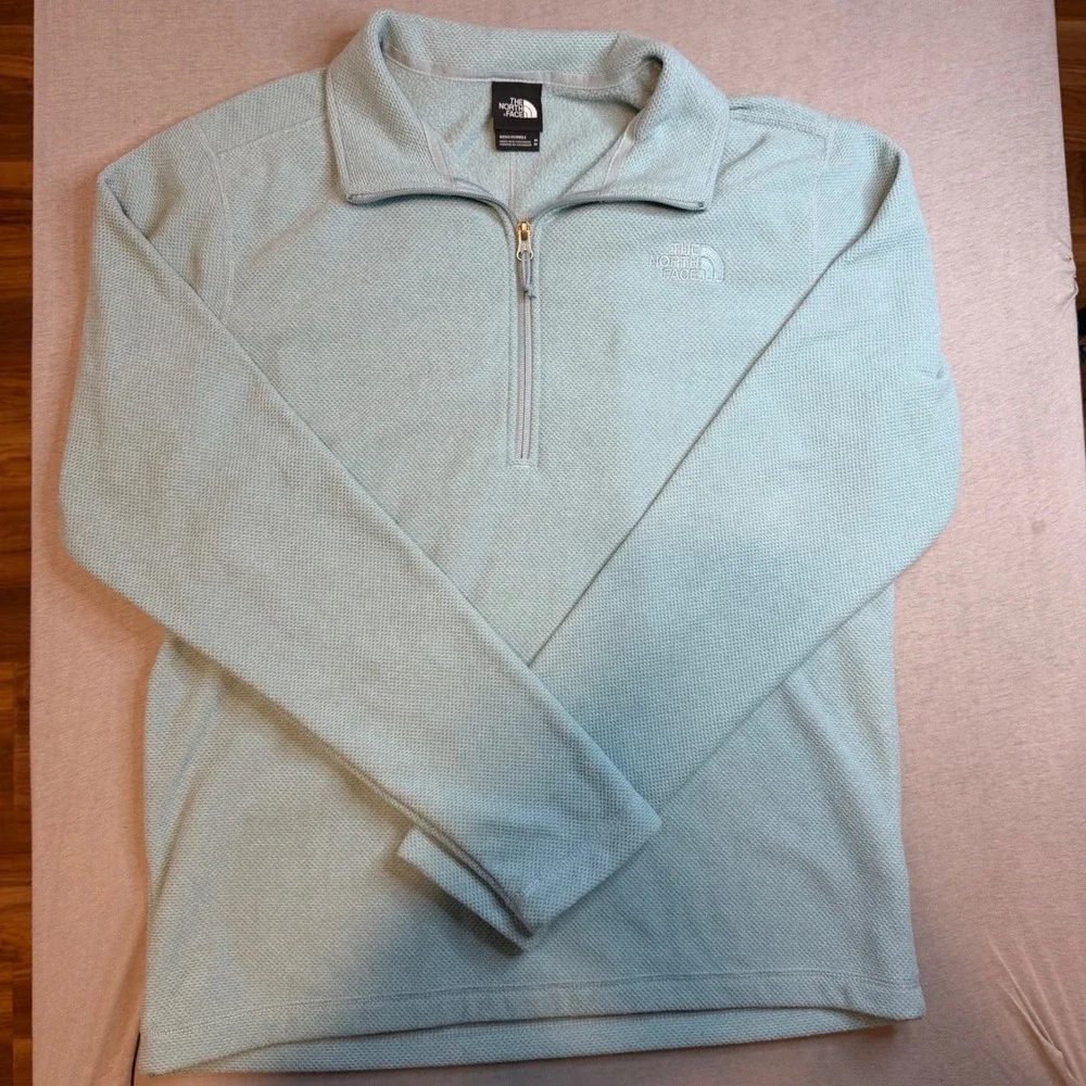 The North Face Mens Quarter Zip Fleece Pullover Mint Green Waffle Knit Size M